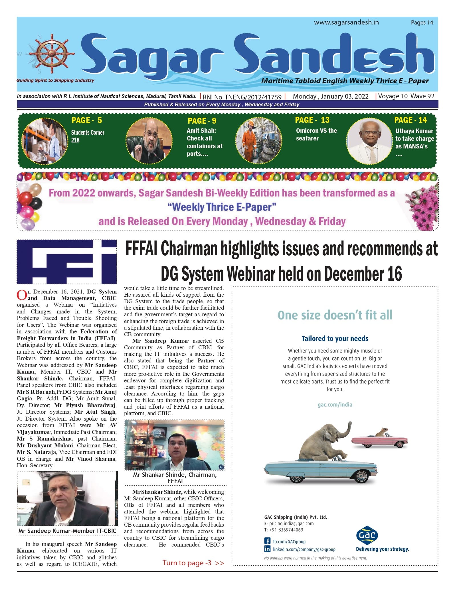 FFFAI Chairman highlights issues and recommends at DG System Webinar held on December 16