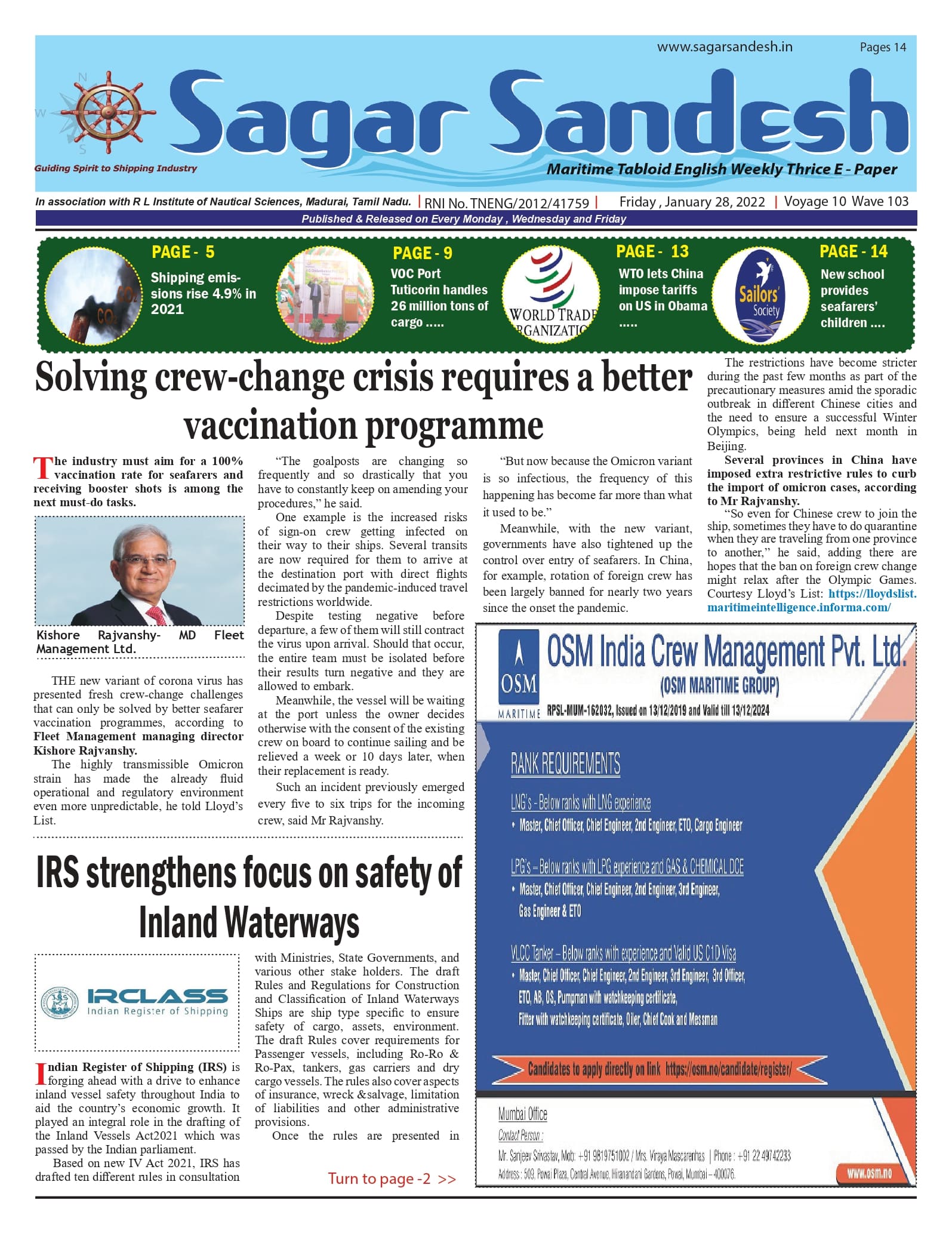 Solving crew-change crisis requires a better vaccination programme