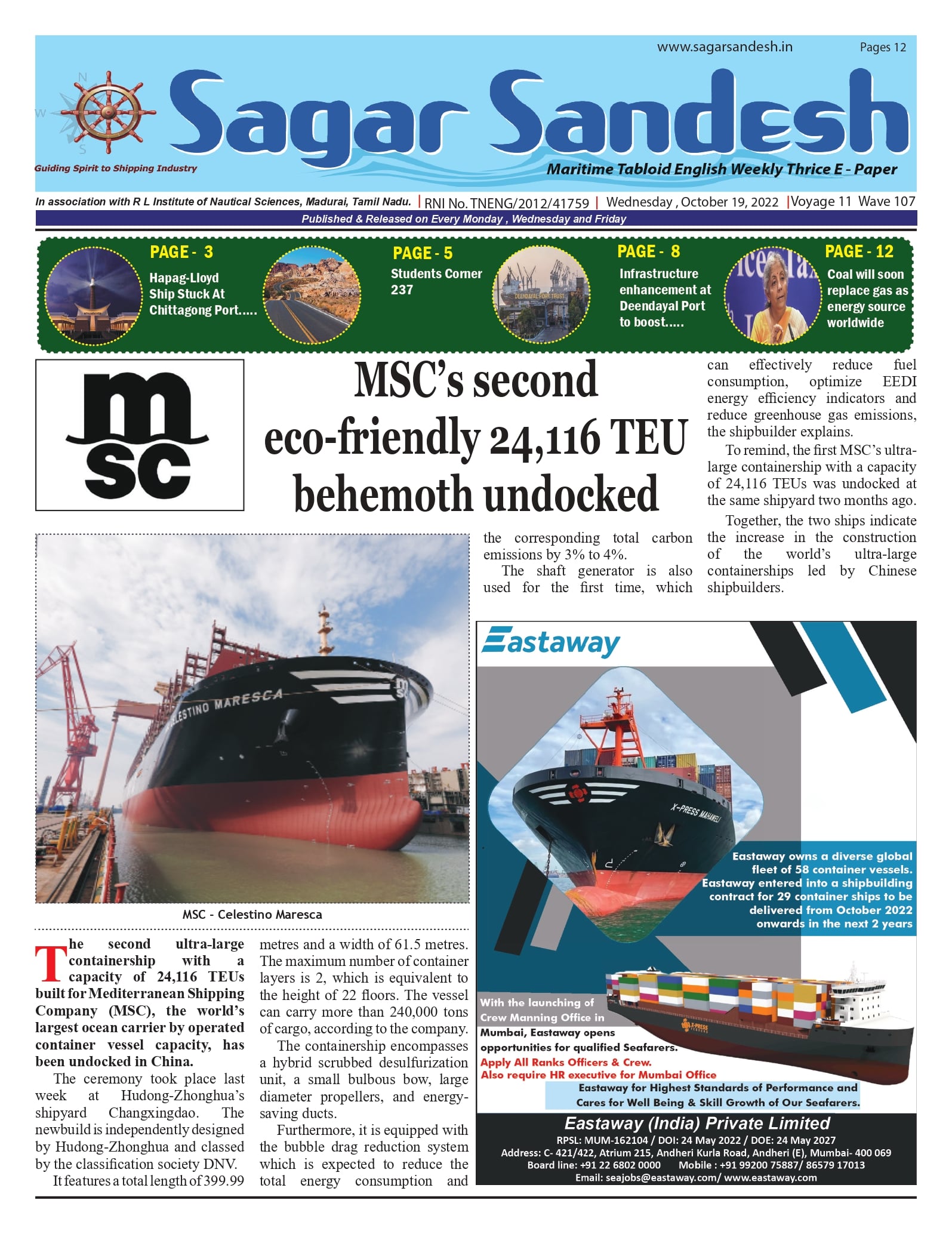 MSCâ€™s second eco-friendly 24,116 TEU behemoth undocked