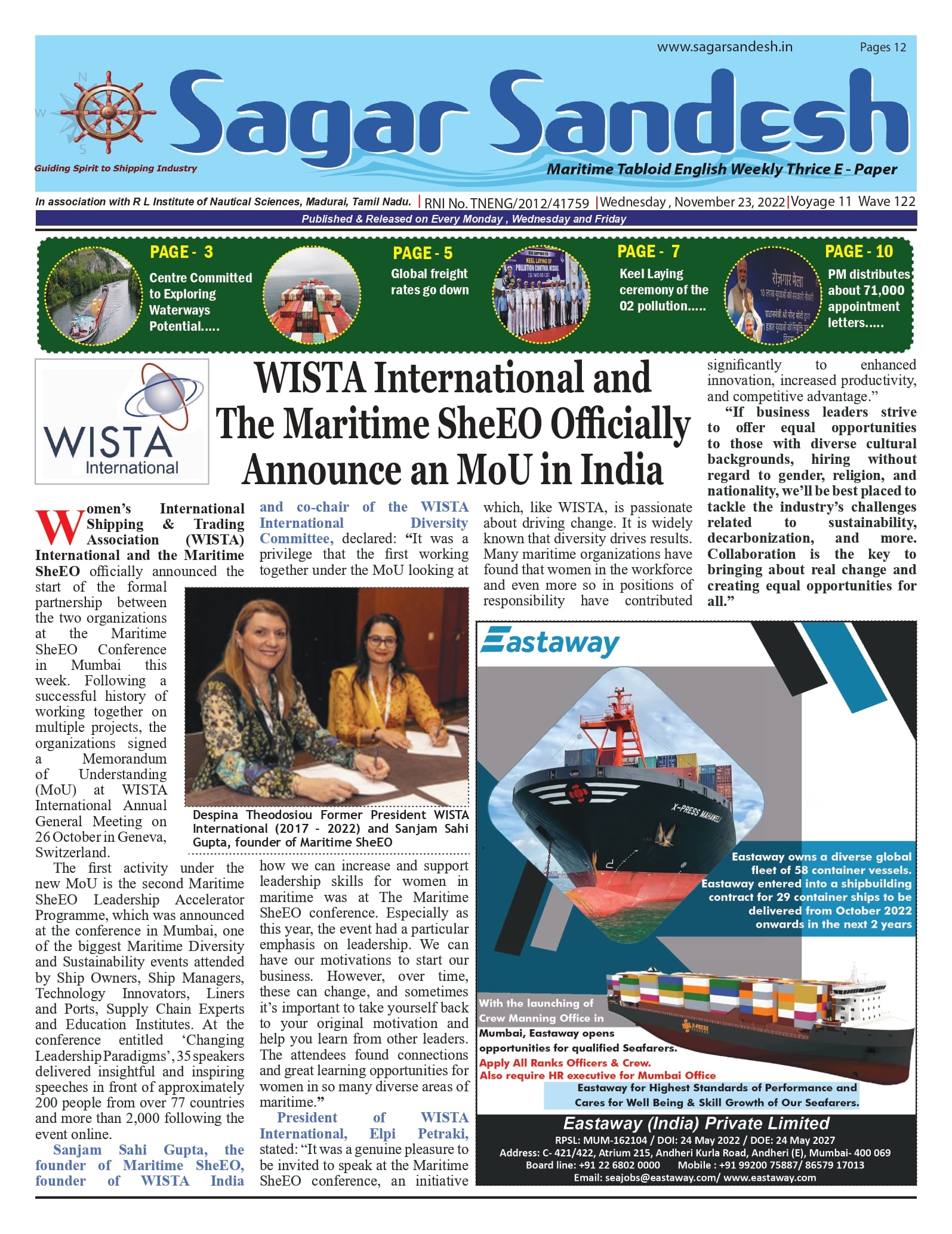 WISTA International and The Maritime SheEO Officially Announce an MoU in India
