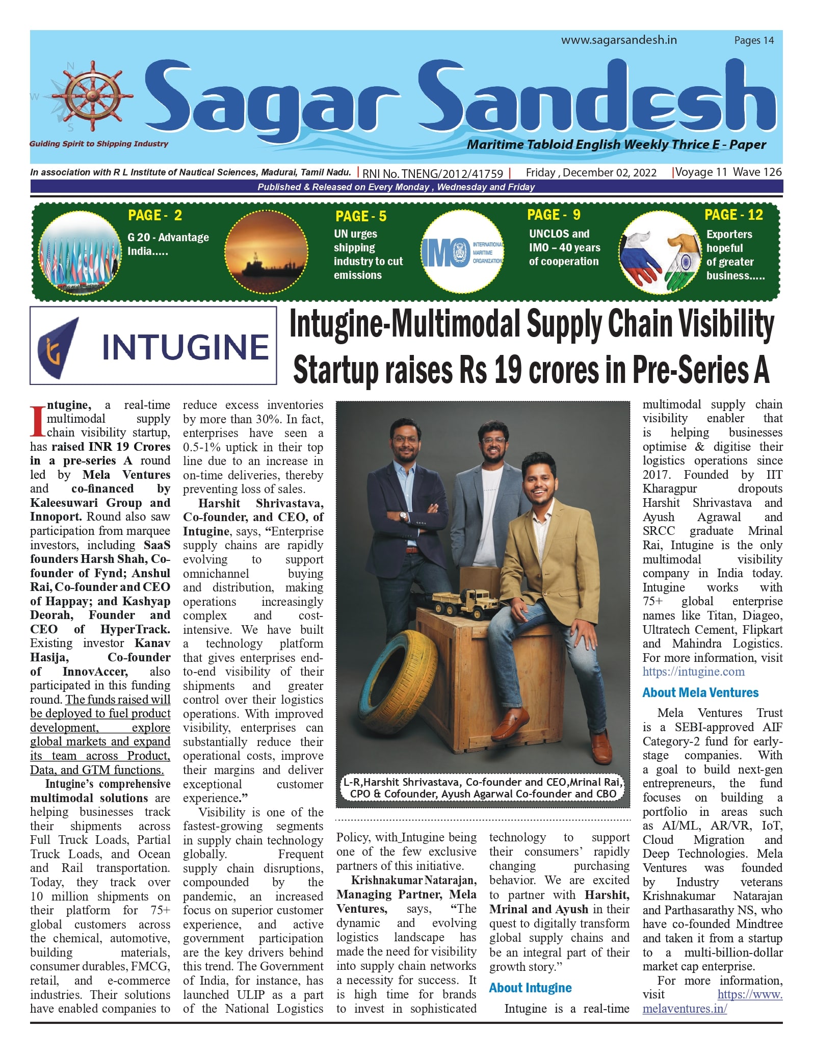 Intugine-Multimodal Supply Chain Visibility Startup raises Rs 19 crores in Pre-Series A