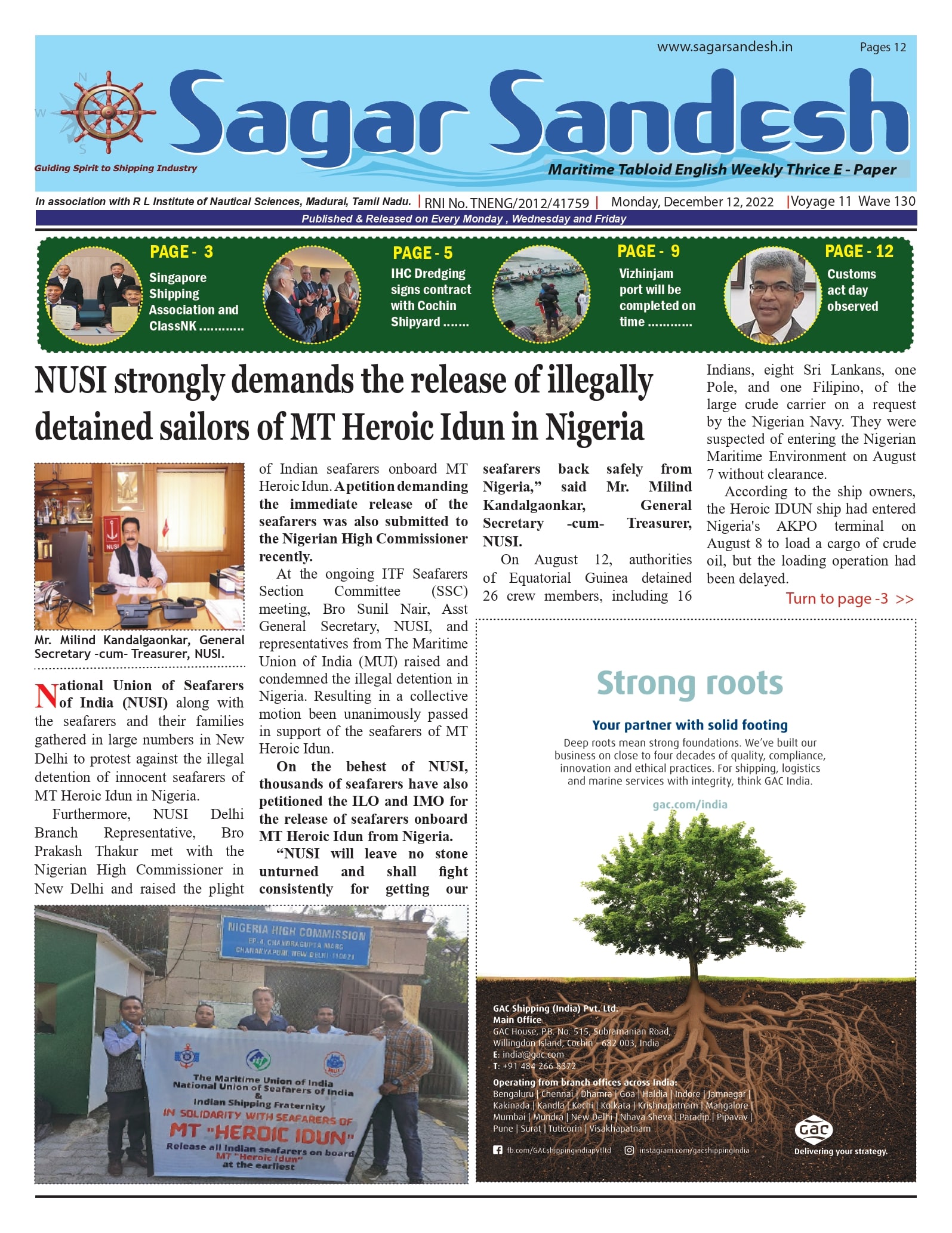 NUSI strongly demands the release of illegally detained sailors of MT Heroic Idun in Nigeria