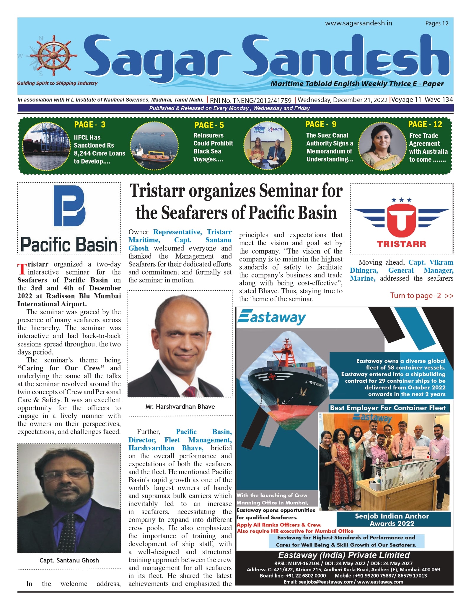 Tristarr organizes Seminar for the Seafarers of Pacific Basin