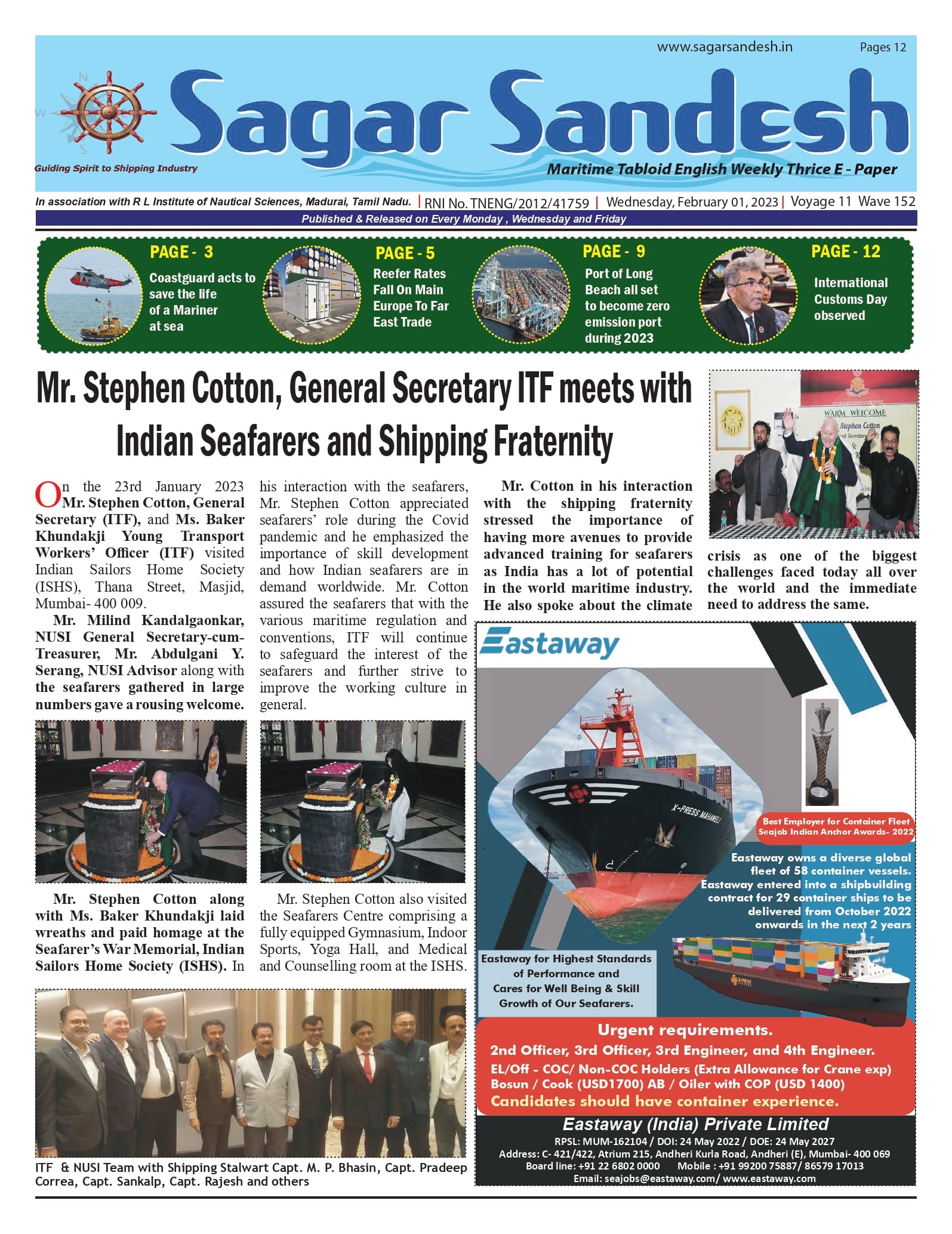 Mr. Stephen Cotton, General Secretary ITF meets with Indian Seafarers and Shipping Fraternity