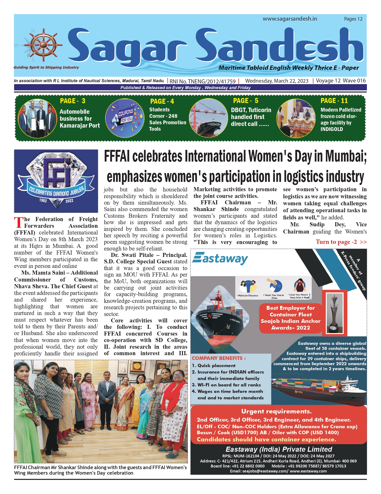 FFFAI celebrates International Women's Day in Mumbai; emphasizes women's participation in logistics industry