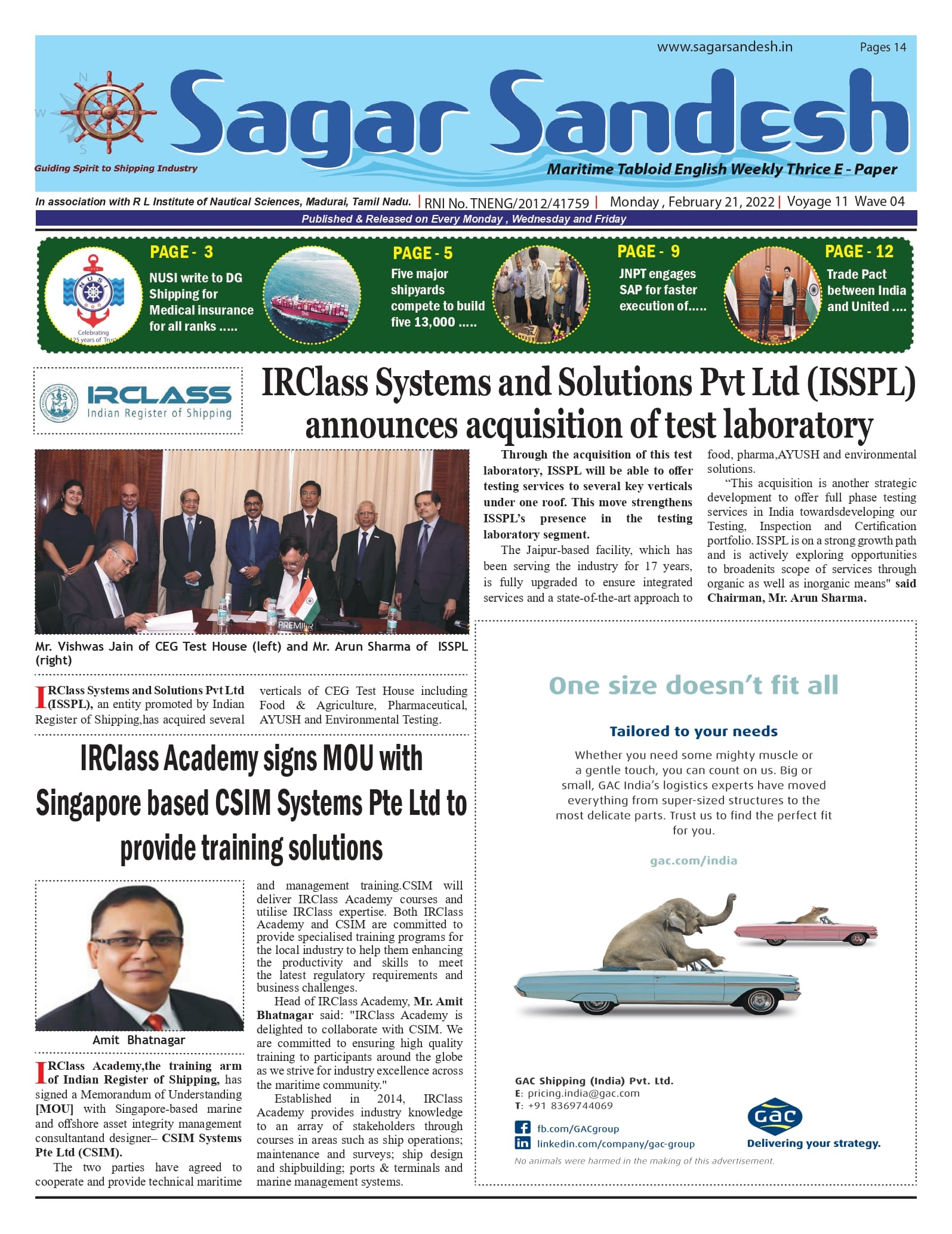 IRClass Systems and Solutions Pvt Ltd (ISSPL) announces acquisition of test laboratory