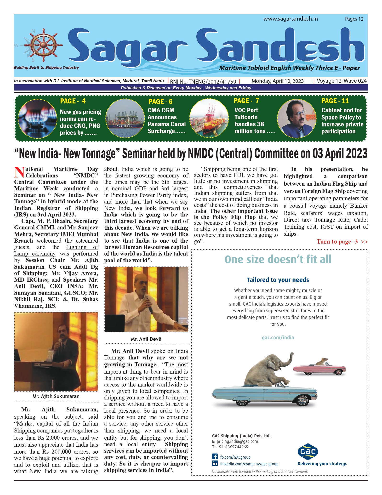 â€œNew India- New Tonnageâ€ Seminar held by NMDC (Central) Committee on 03 April 2023