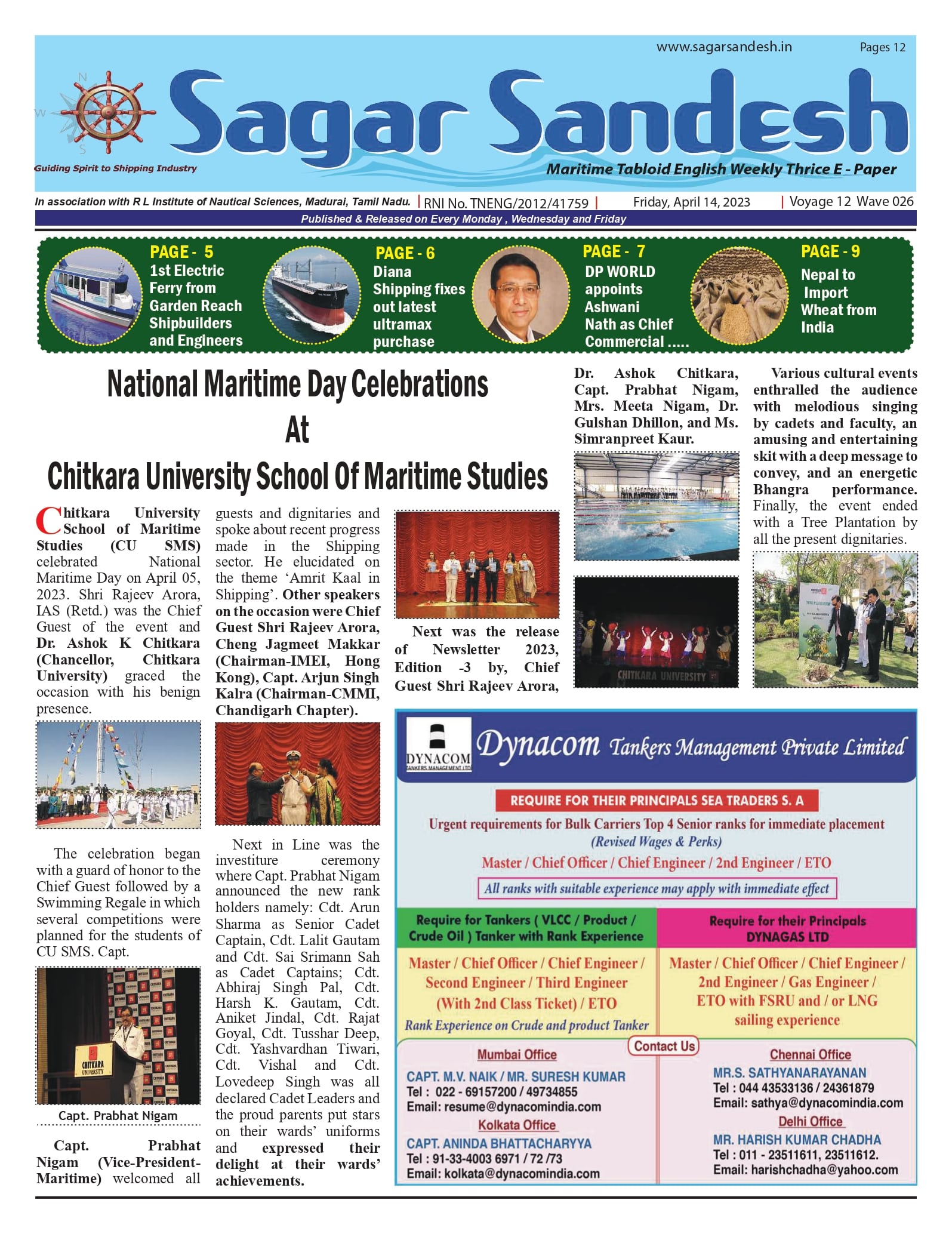 National Maritime Day Celebrations At Chitkara University School Of Maritime Studies