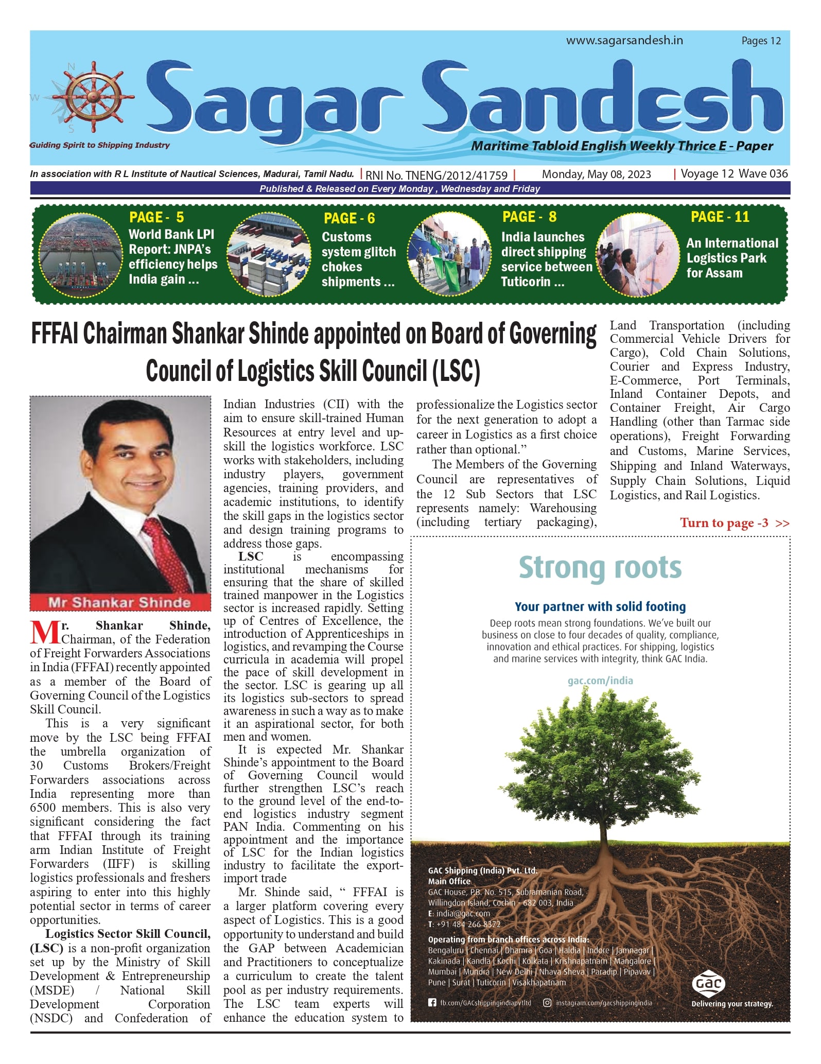 FFFAI Chairman Shankar Shinde appointed on Board of Governing Council of Logistics Skill Council (LSC)