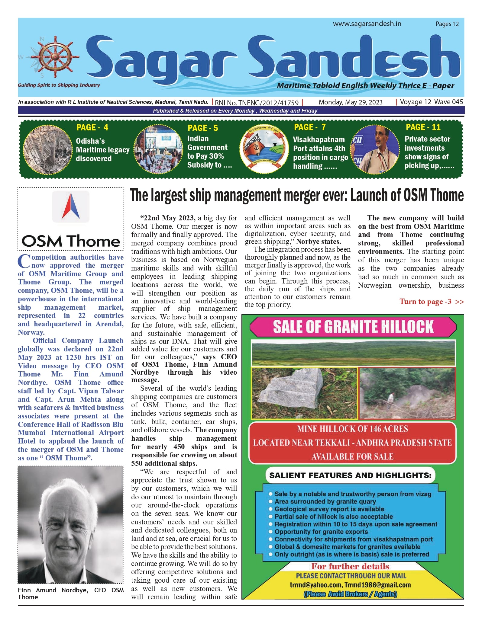 The largest ship management merger ever: Launch of OSM Thome