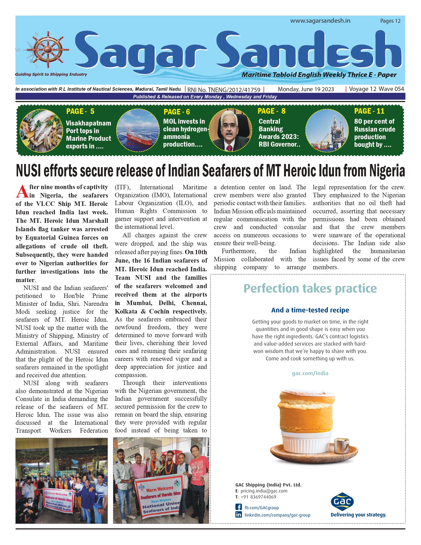 NUSI efforts secure release of Indian Seafarers of MT Heroic Idun from Nigeria