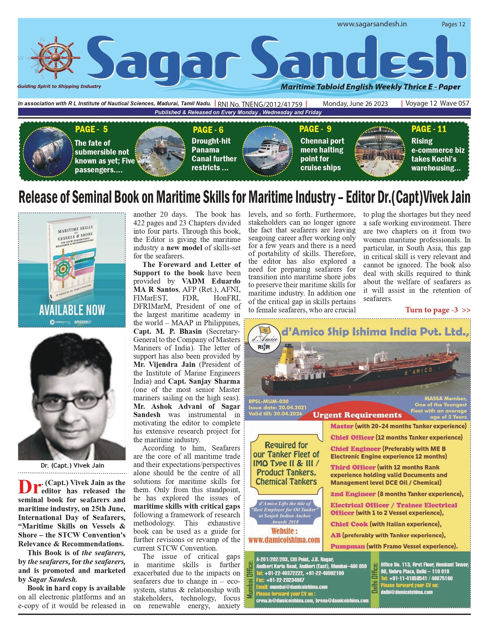 Release of Seminal Book on Maritime Skills for Maritime Industry â€“ editor Dr (Capt) Vivek Jain