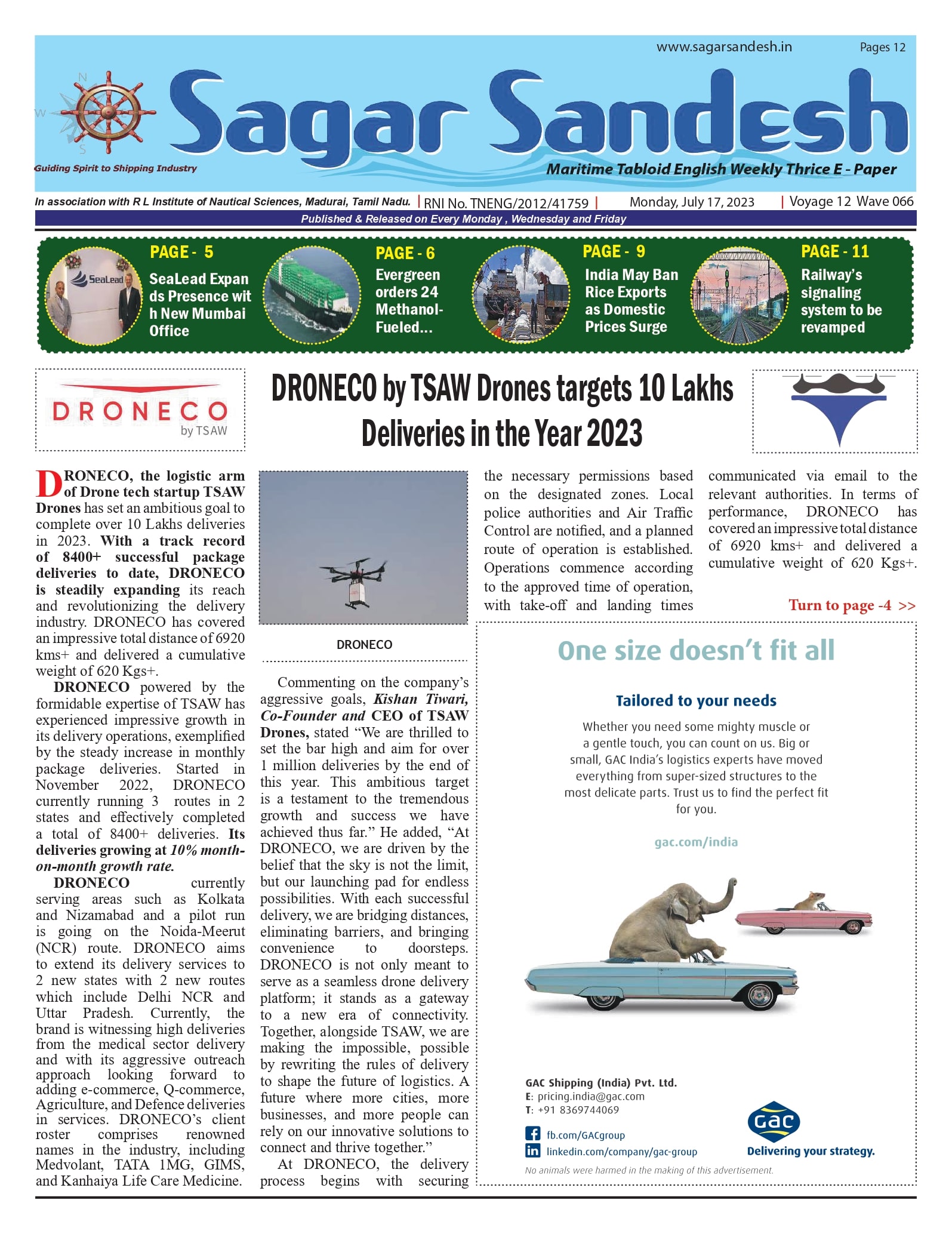 DRONECO by TSAW Drones targets 10 Lakhs Deliveries in the Year 2023