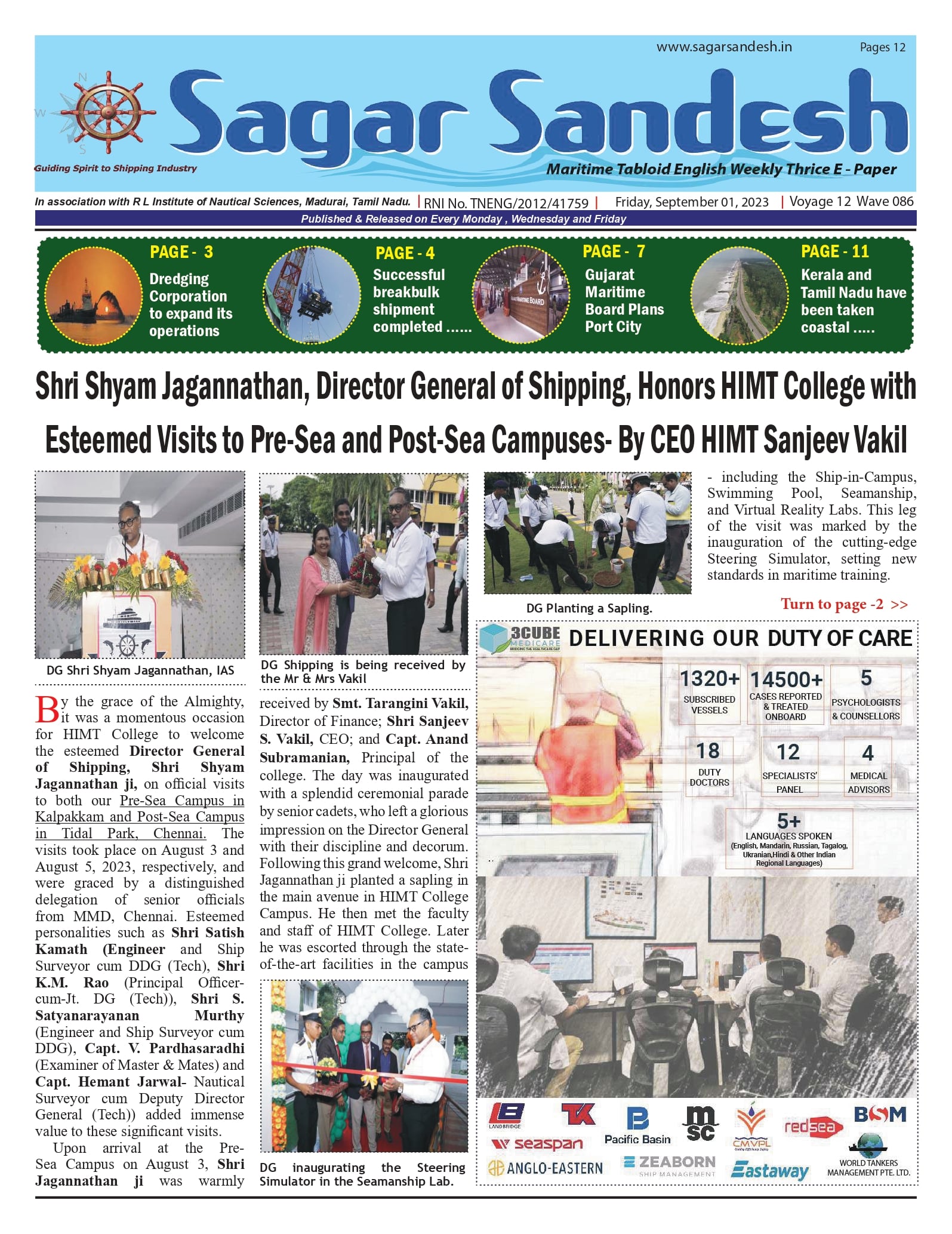 Shri Shyam Jagannathan, Director General of Shipping, Honors HIMT College with Esteemed Visits to Pre-Sea and Post-Sea Campuses- By CEO HIMT Sanjeev Vakil