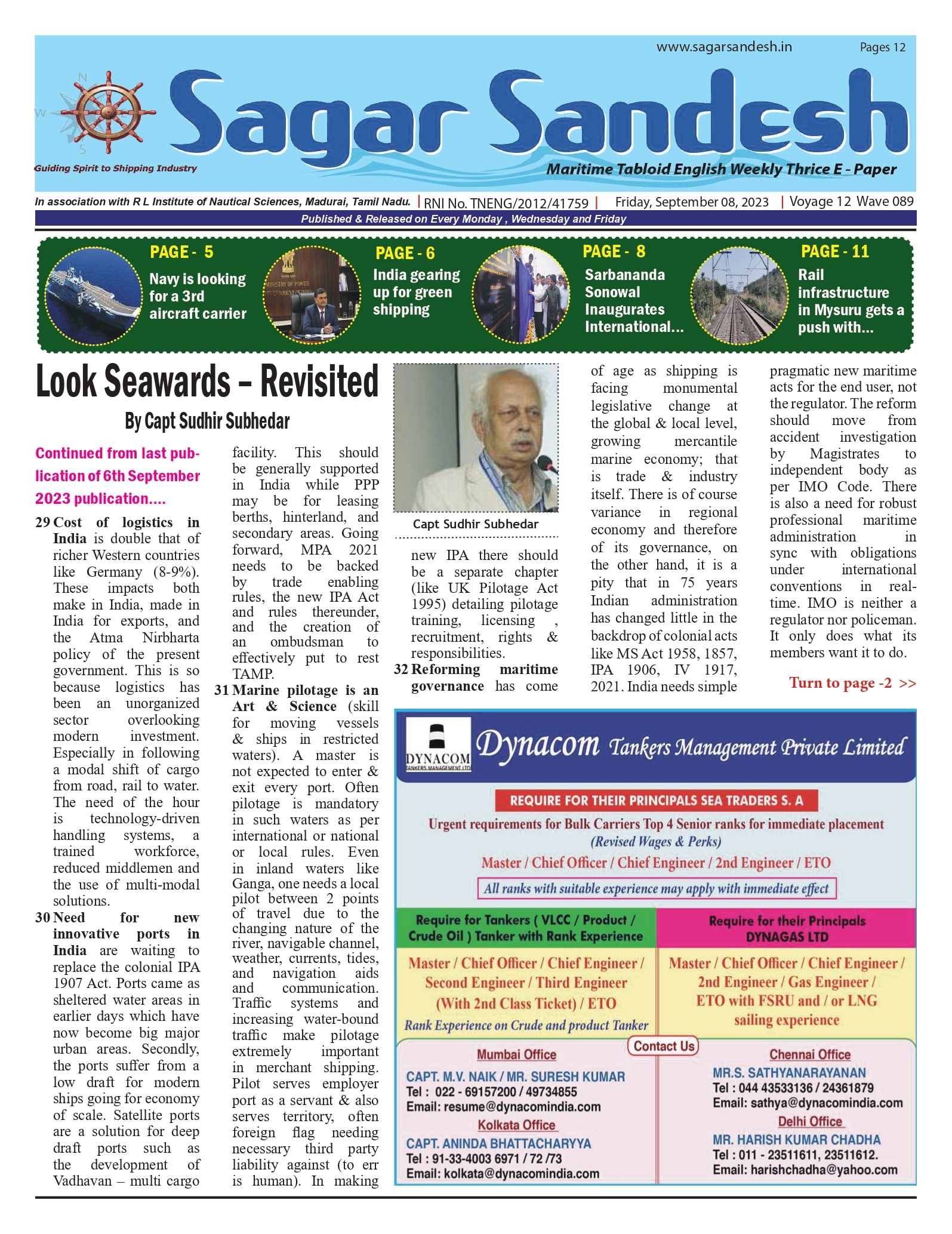 Look Seawards â€“ Revisited  -  By Capt Sudhir Subhedar