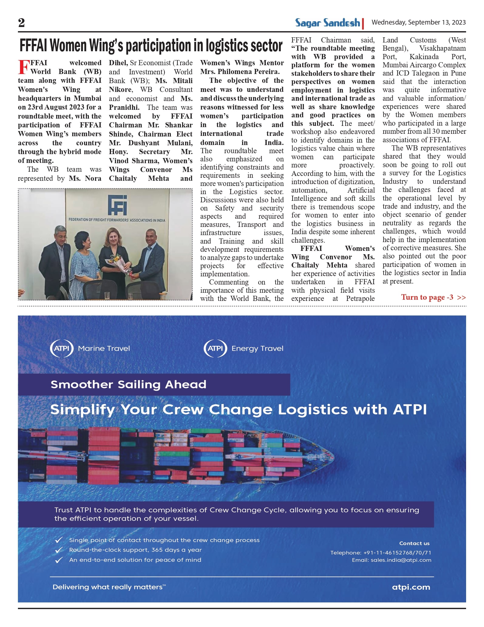 FFFAI Women Wingâ€™s participation in logistics sector