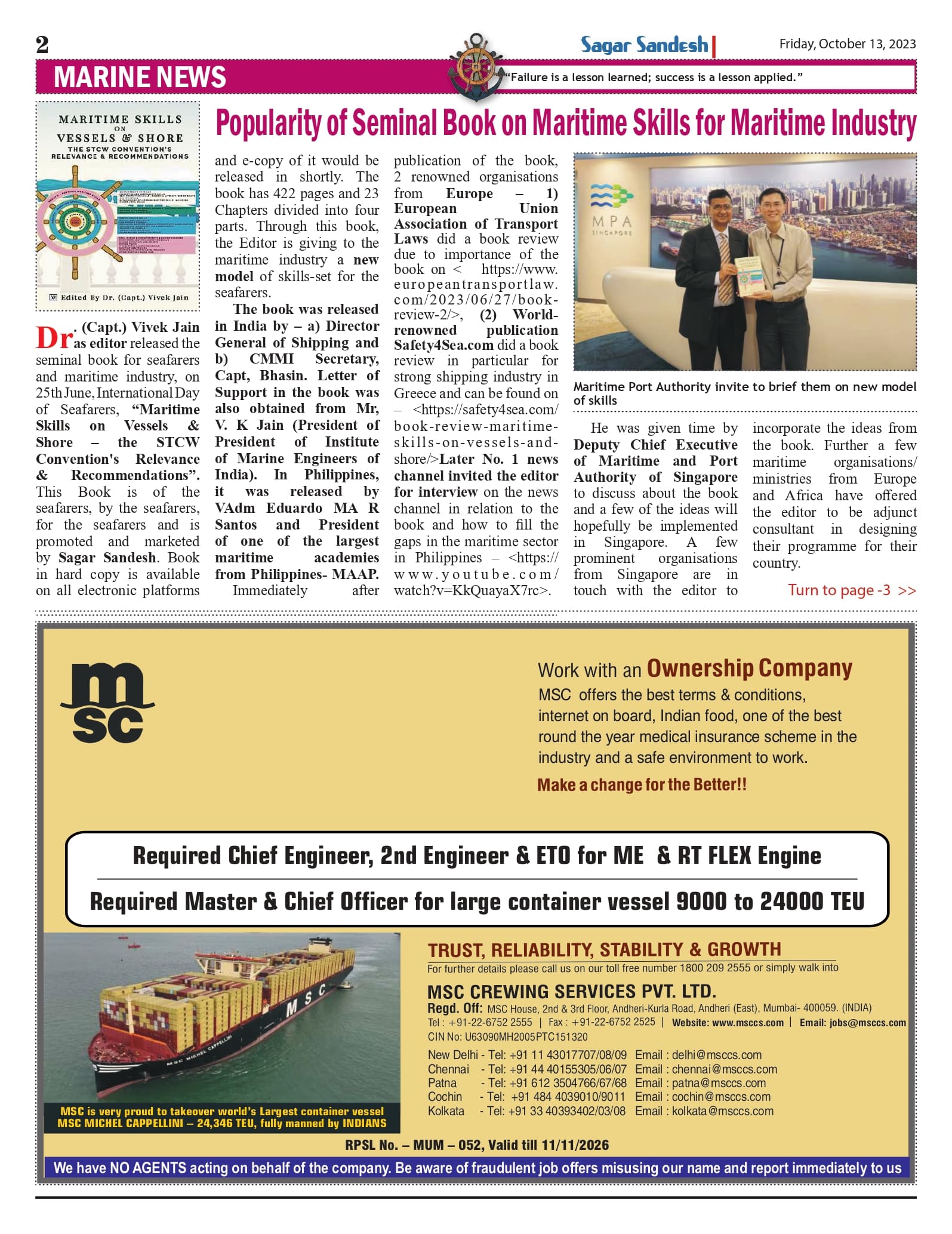 Popularity of Seminal Book on Maritime Skills for Maritime Industry