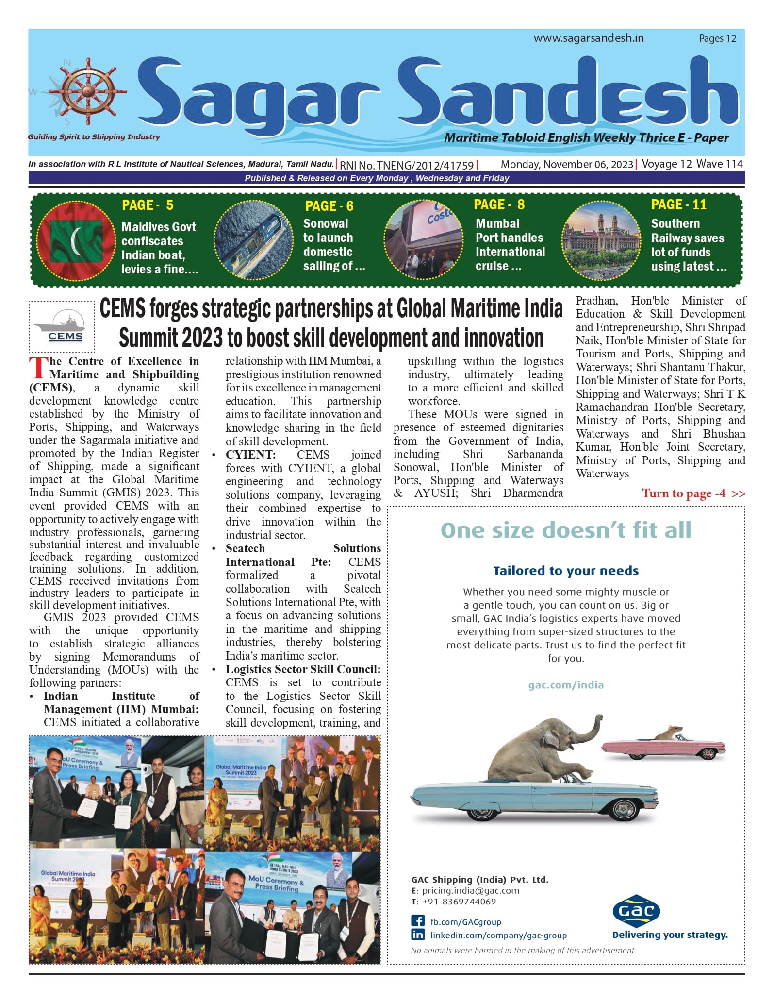CEMS forges strategic partnerships at Global Maritime India Summit 2023 to boost skill development and innovation