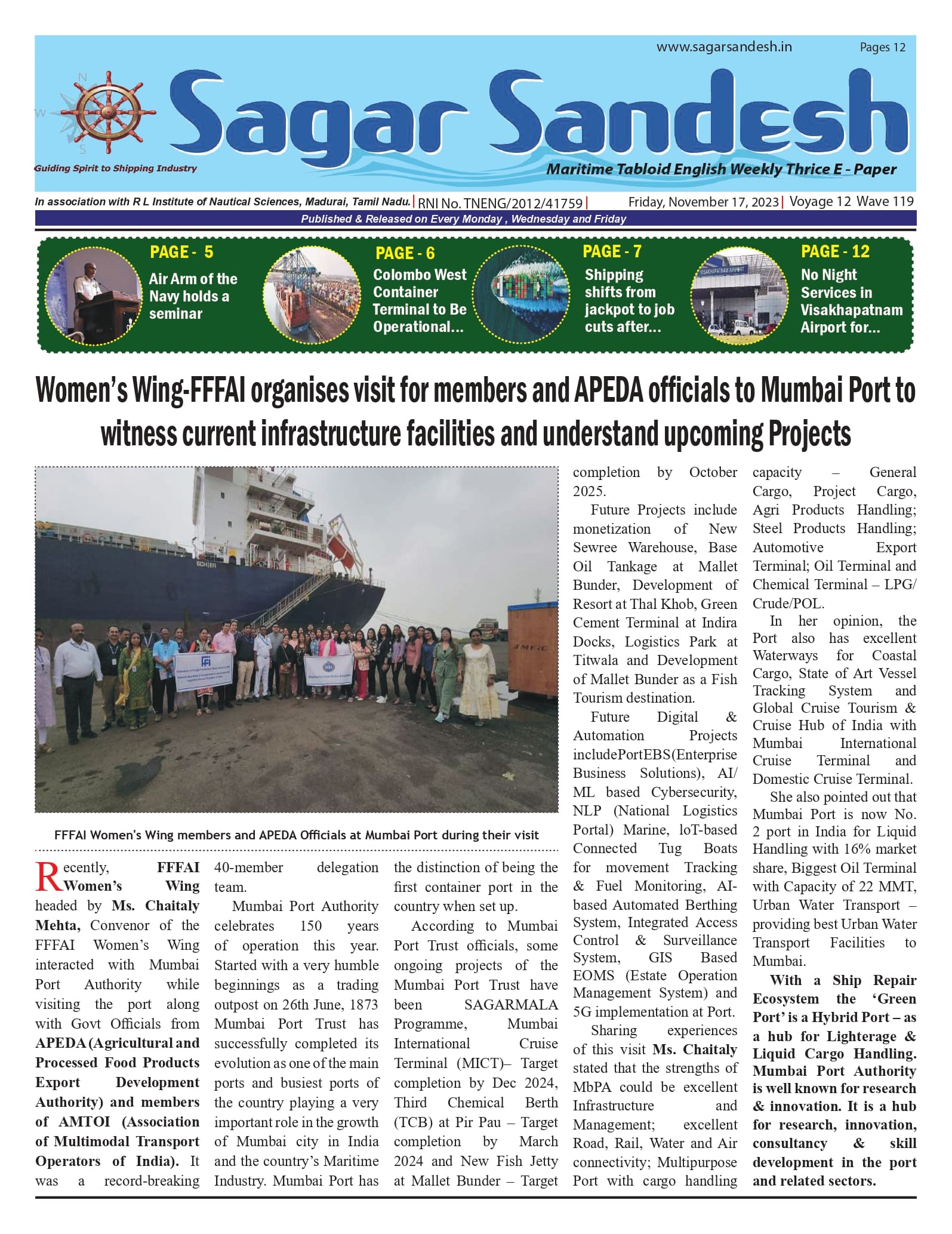 Womenâ€™s Wing-FFFAI organises visit for members and APEDA officials to Mumbai Port to witness current infrastructure facilities and understand upcoming Projects