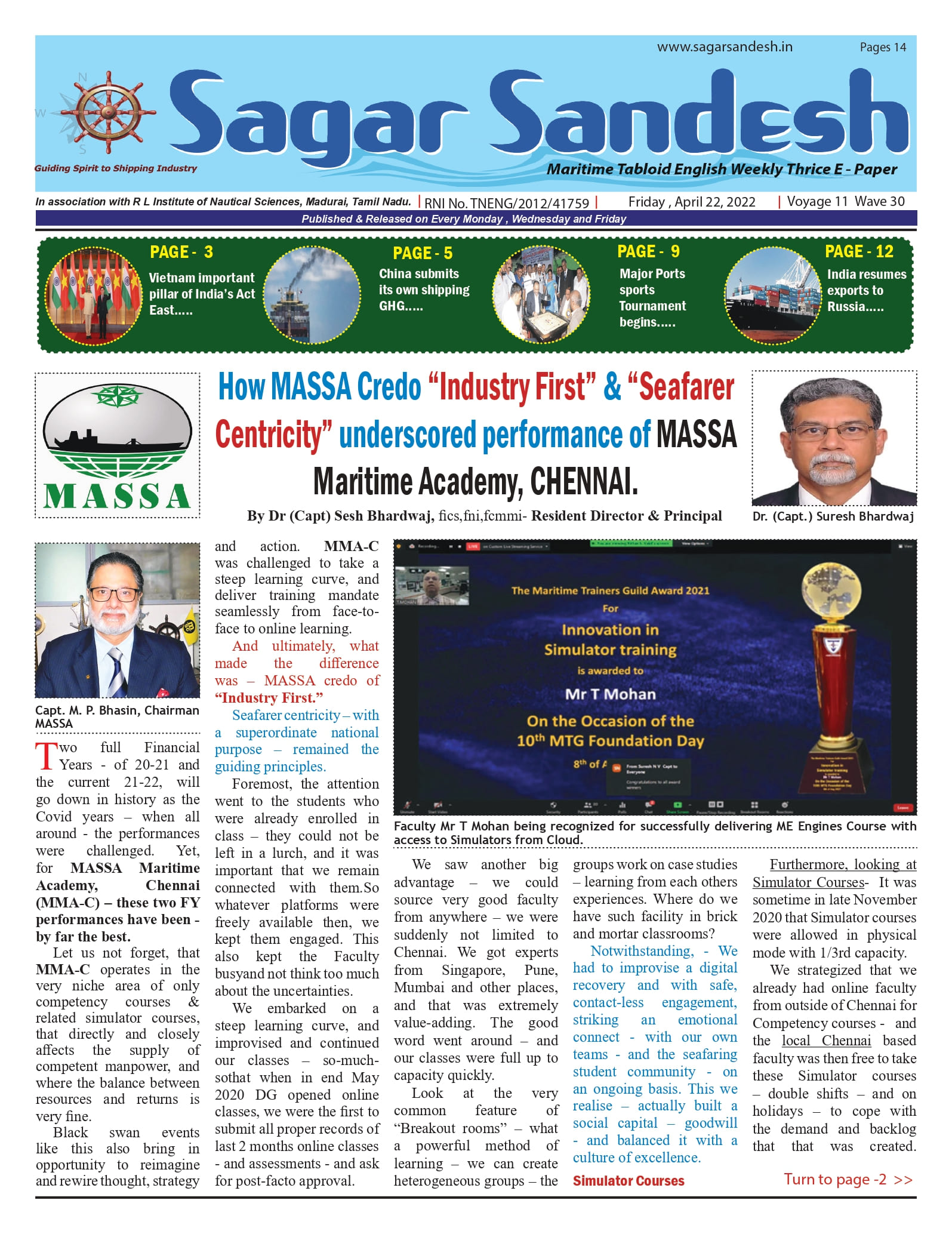 How MASSA Credo â€œIndustry Firstâ€ & â€œSeafarer Centricityâ€ underscored performance of MASSA Maritime Academy, CHENNAI.