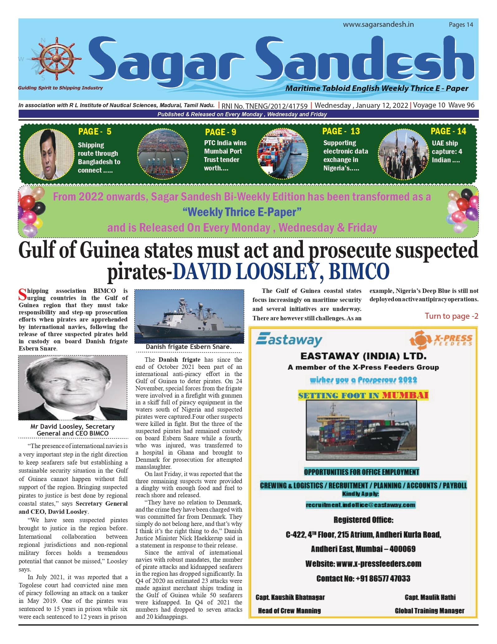 Gulf of Guinea states must act and prosecute suspected pirates-DAVID LOOSLEY, BIMCO