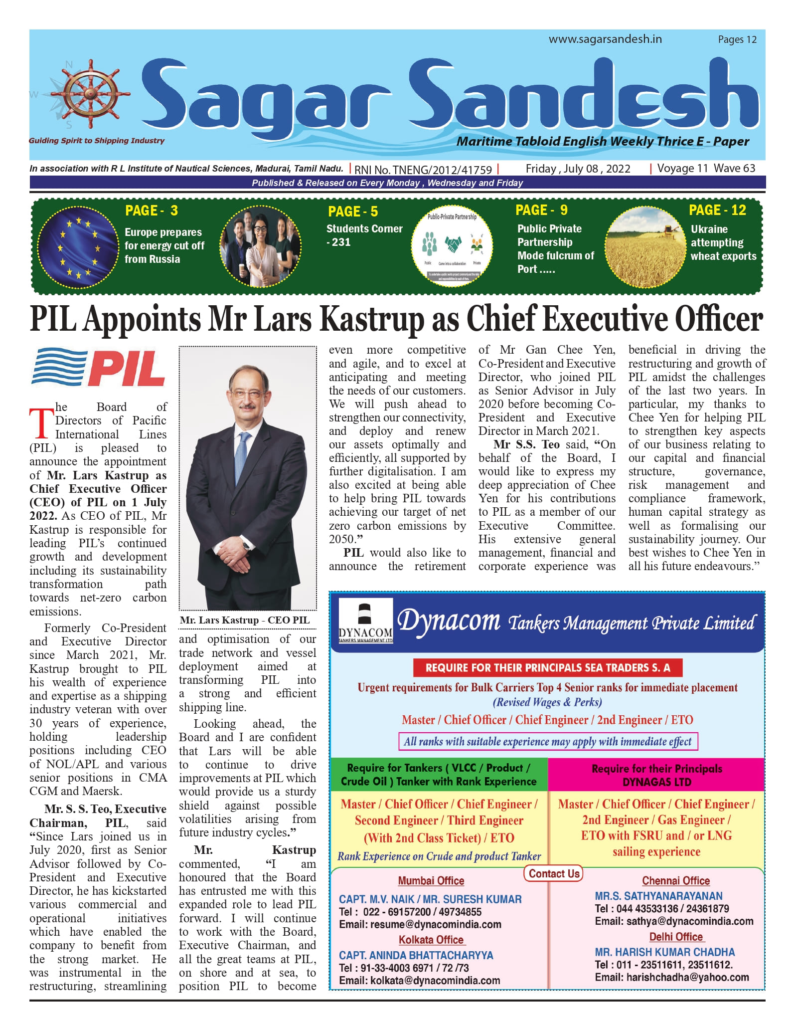 PIL Appoints Mr Lars Kastrup as Chief Executive Officer