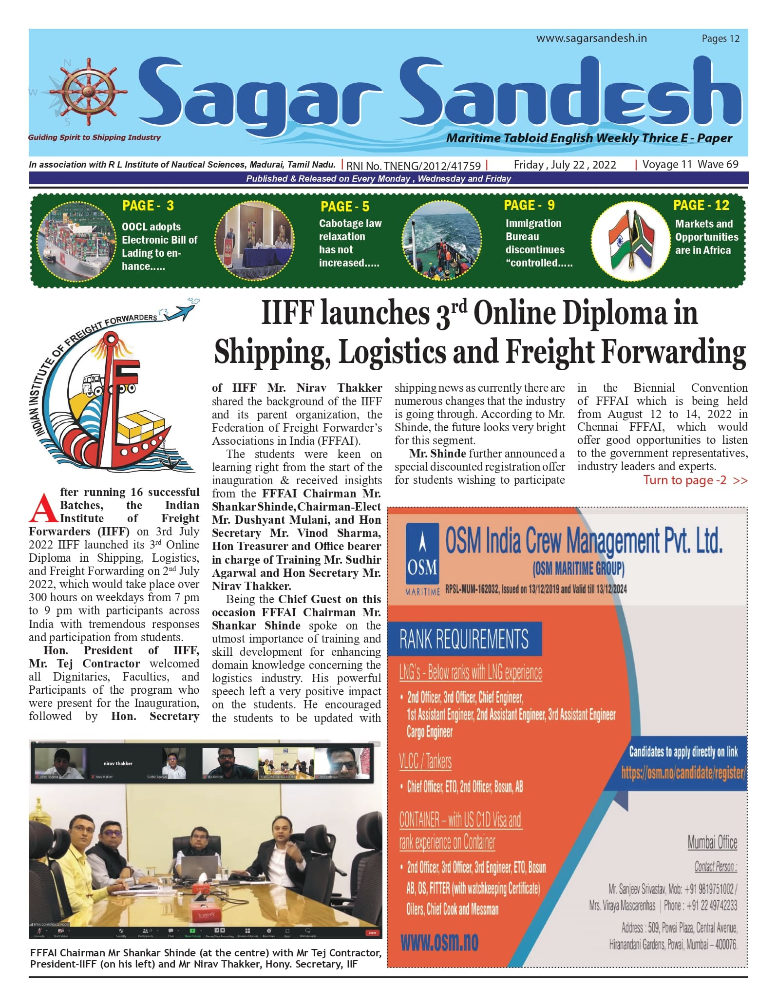 IIFF launches 3rd Online Diploma in Shipping, Logistics and Freight Forwarding