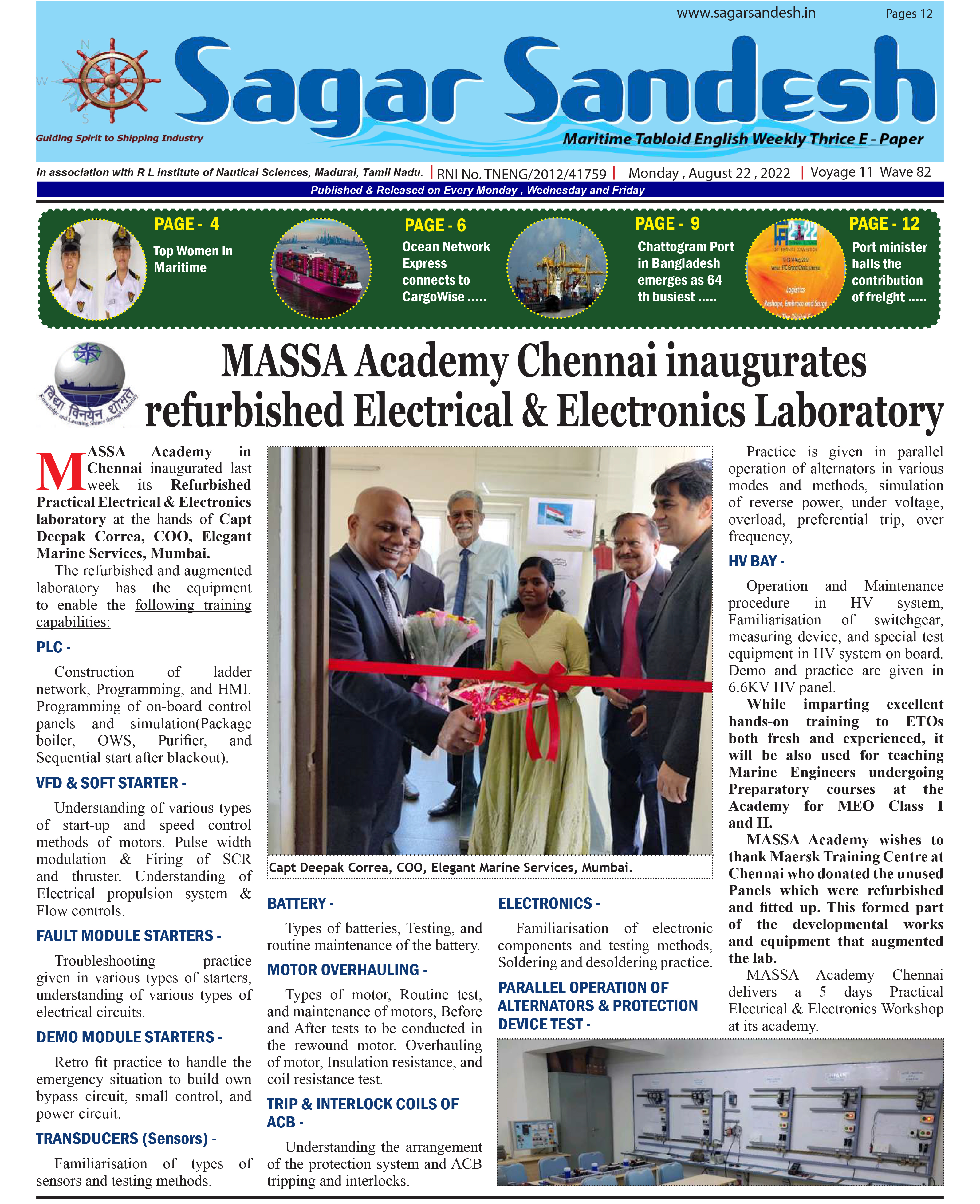 MASSA Academy Chennai inaugurates refurbished Electrical & Electronics Laboratory