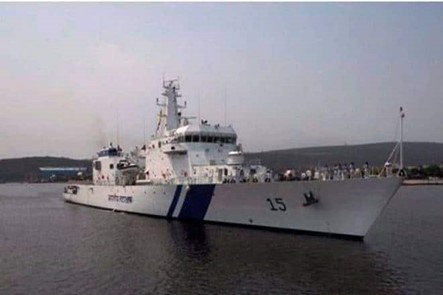 Coastguard ship gives cover to the Merchant navy ship carrying Indian cargo
