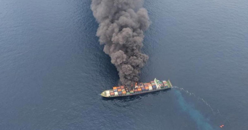 Massive fuel reserves adjacent to fire zone of Wan Hai vessel pose threat