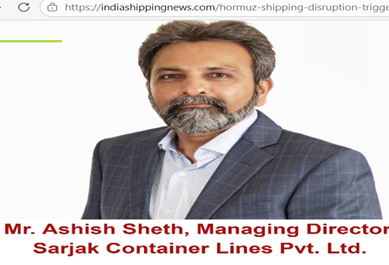 Hormuz Shipping Disruption Triggering Liquidity Stress for India’s MSME Exporters, Warns Sarjak Container Lines