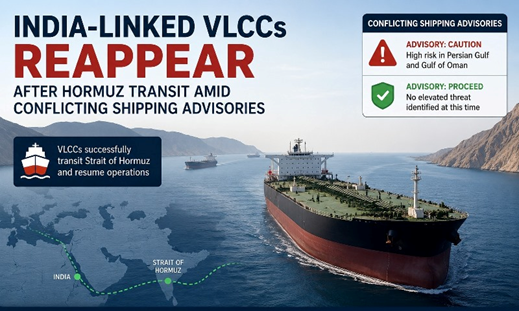 India-Linked VLCCs Reappear after Hormuz Transit Amid Conflicting Shipping Advisories