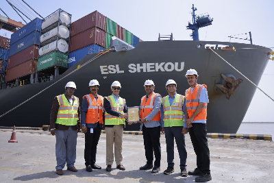 DPA welcomed the maiden call of MV ESL Shekou , a largest vessel