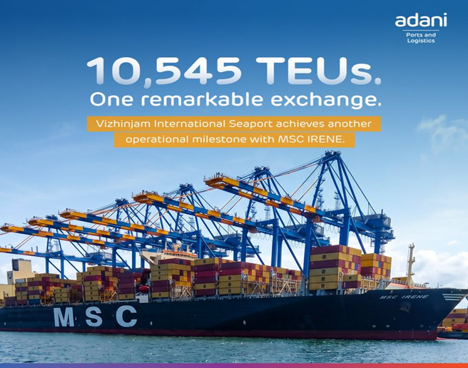 Adani Vizhinjam International Seaport sets new operational benchmark with record 10,545 TEU exchanges on a single vessel