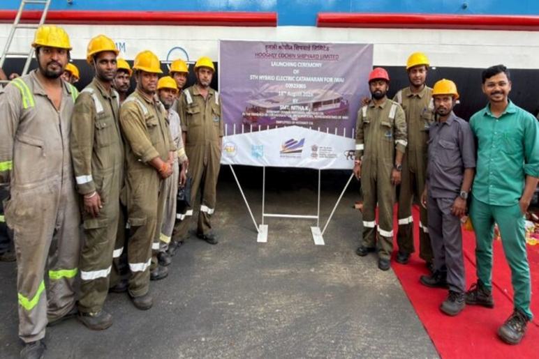 Hooghly Cochin Shipyard launches 5th Hybrid-Electric Catamaran for IWAI