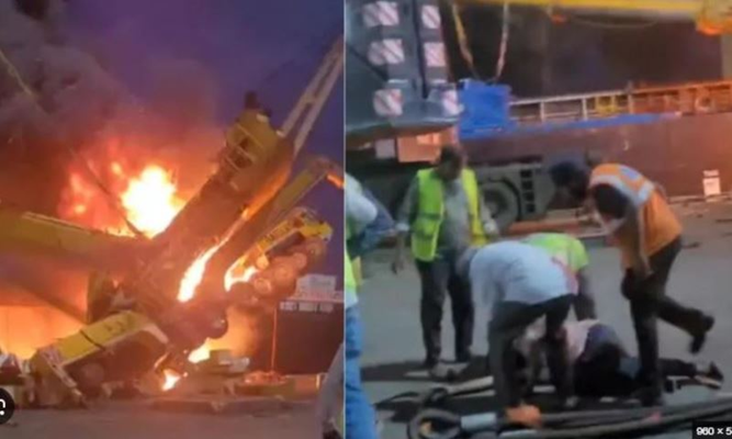 Mumbai Port Crane Fire Leaves Two Workers Injured