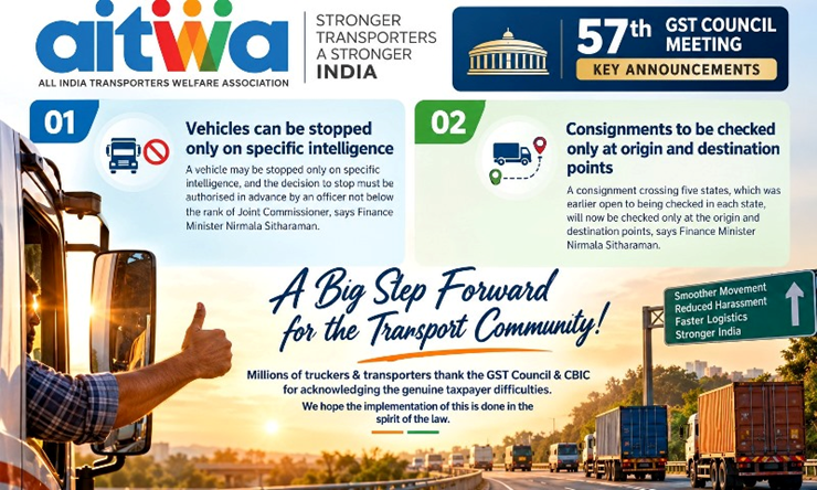 AITWA Welcomes GST Council Move to Curb Unnecessary Transit Checks; Hails Major Relief for Transporters