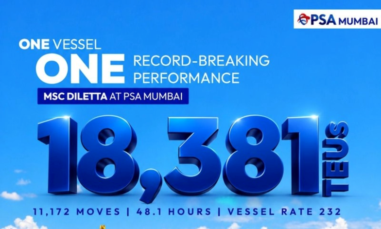 PSA Mumbai Sets New JNPA Record with 18,381 TEU Exchange on MSC DILETTA